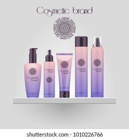 Set of realistic gradient color cosmetic bottle. 3D mockup bottle isolated on white background. Cosmetic products package