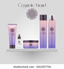 Set of realistic gradient color cosmetic bottle. 3D mockup bottle isolated on white background. Cosmetic products package