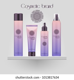 Set of realistic gradient color cosmetic bottle. 3D mockup bottle isolated on white background. Cosmetic products package