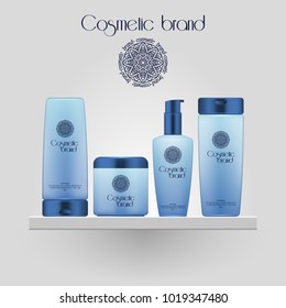 Set of realistic gradient color cosmetic bottle. 3D mockup bottle isolated on white background. Cosmetic products package