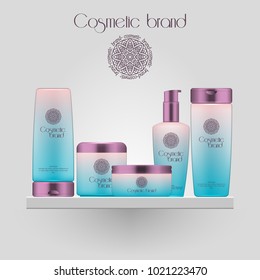 Set of realistic gradient color cosmetic bottle. 3D mockup bottle isolated on white background. Cosmetic products package