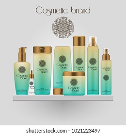 Set of realistic gradient color cosmetic bottle. 3D mockup bottle isolated on white background. Cosmetic products package