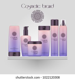 Set of realistic gradient color cosmetic bottle. 3D mockup bottle isolated on white background. Cosmetic products package