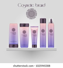 Set of realistic gradient color cosmetic bottle. 3D mockup bottle isolated on white background. Cosmetic products package