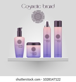 Set of realistic gradient color cosmetic bottle. 3D mockup bottle isolated on white background. Cosmetic products package