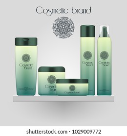 Set of realistic gradient color cosmetic bottle. 3D mockup bottle isolated on white background. Cosmetic products package