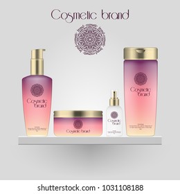 Set of realistic gradient color cosmetic bottle. 3D mockup bottle isolated on white background. Cosmetic products package