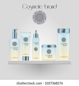 Set of realistic gradient color cosmetic bottle. 3D mockup bottle isolated on white background. Cosmetic products package