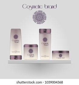 Set of realistic gradient color cosmetic bottle. 3D mockup bottle isolated on white background. Cosmetic products package