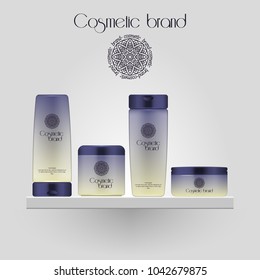 Set of realistic gradient color cosmetic bottle. 3D mockup bottle isolated on white background. Cosmetic products package