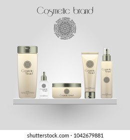 Set of realistic gradient color cosmetic bottle. 3D mockup bottle isolated on white background. Cosmetic products package