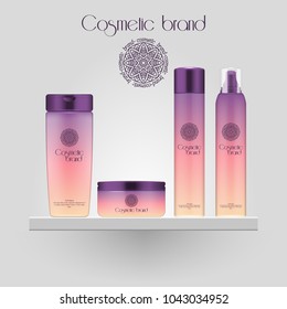 Set of realistic gradient color cosmetic bottle. 3D mockup bottle isolated on white background. Cosmetic products package