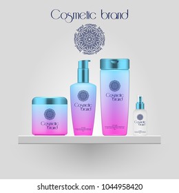 Set of realistic gradient color cosmetic bottle. 3D mockup bottle isolated on white background. Cosmetic products package