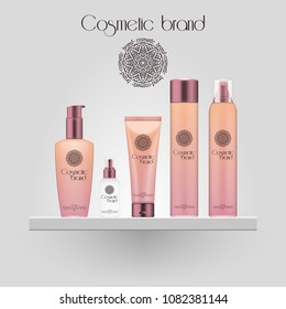 Set of realistic gradient color cosmetic bottle. 3D mockup bottle isolated on white background. Cosmetic products package