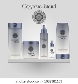 Set of realistic gradient color cosmetic bottle. 3D mockup bottle isolated on white background. Cosmetic products package