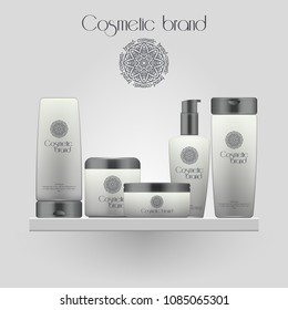 Set of realistic gradient color cosmetic bottle. 3D mockup bottle isolated on white background. Cosmetic products package