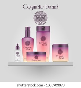 Set of realistic gradient color cosmetic bottle. 3D mockup bottle isolated on white background. Cosmetic products package