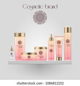 Set of realistic gradient color cosmetic bottle. 3D mockup bottle isolated on white background. Cosmetic products package