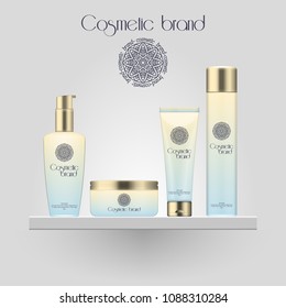 Set of realistic gradient color cosmetic bottle. 3D mockup bottle isolated on white background. Cosmetic products package