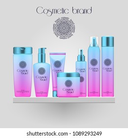 Set of realistic gradient color cosmetic bottle. 3D mockup bottle isolated on white background. Cosmetic products package