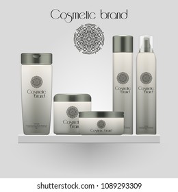 Set of realistic gradient color cosmetic bottle. 3D mockup bottle isolated on white background. Cosmetic products package