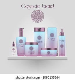Set of realistic gradient color cosmetic bottle. mockup bottle isolated on white background. Cosmetic products package
