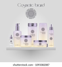 Set of realistic gradient color cosmetic bottle. 3D mockup bottle isolated on white background. Cosmetic products package