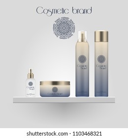 Set of realistic gradient color cosmetic bottle. 3D mockup bottle isolated on white background. Cosmetic products package