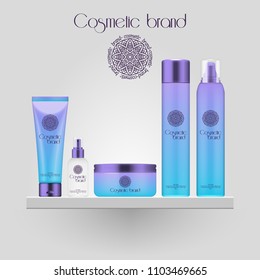 Set of realistic gradient color cosmetic bottle. 3D mockup bottle isolated on white background. Cosmetic products package