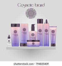 Set of realistic gradient color cosmetic bottle. 3D mockup bottle isolated on white background. Cosmetic products package