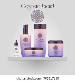 Set of realistic gradient color cosmetic bottle. 3D mockup bottle isolated on white background. Cosmetic products package