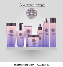 Set of realistic gradient color cosmetic bottle. 3D mockup bottle isolated on white background. Cosmetic products package