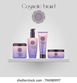 Set of realistic gradient color cosmetic bottle. 3D mockup bottle isolated on white background. Cosmetic products package
