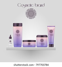 Set of realistic gradient color cosmetic bottle. 3D mockup bottle isolated on white background. Cosmetic products package