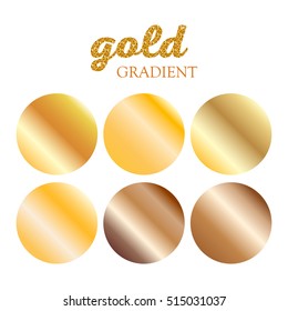 Set of realistic gradient template. Vector metal texture. Gold background. Shiny metal