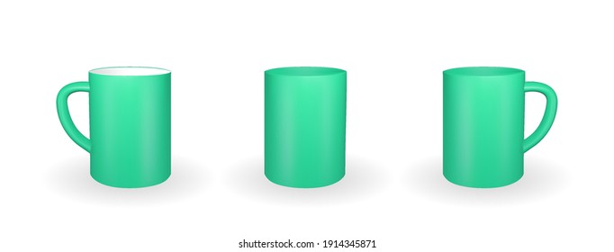 Set of Realistic green mug on a white background. 3D rendering. Vector Illustration. EPS10