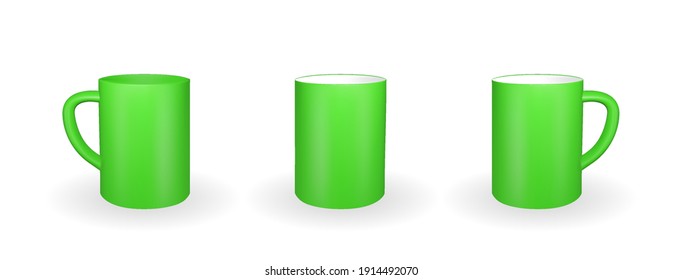 Set of Realistic green mug on a white background. 3D rendering. Vector Illustration. EPS10