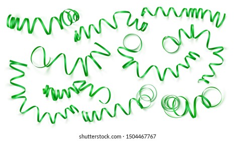 Set of realistic green ribbons on white background. Vector illustration. Can be used for greeting card, holidays, banners, gifts and etc.