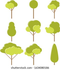 Set of realistic green trees isolated on white background. Vector, cartoon illustration of a green tree. Vector.