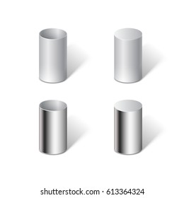 Set of realistic grey cylinders. Vector illustration