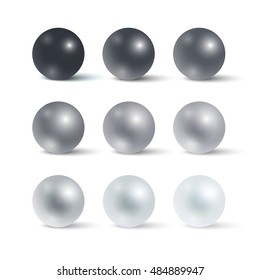 Set of realistic greyscale spheres. Gradation from black to white Vector illustration for your design.