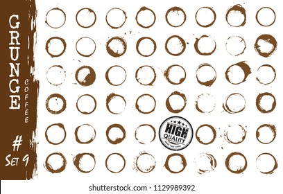 Set of realistic grunge elements stained coffee . Vector .