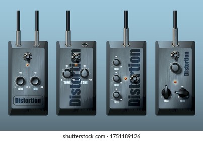 Set of realistic guitar pedal effects. Vector.