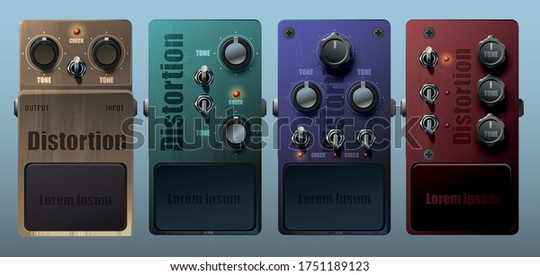 Set of\
realistic guitar pedal effects.\
Vector.