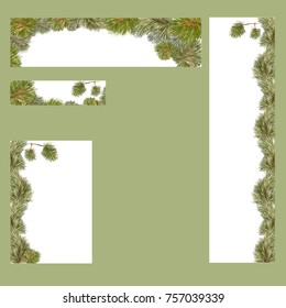 A set of realistic hand-drawn garlands in a vector from New Year tree branches for decorating a banner of vertical and horizontal