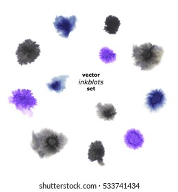 Set of Realistic Hand-Drawn Ink Blots. Collection Watercolor Isolated on White Background.