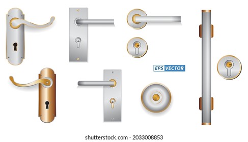 set of realistic handle door wooden isolated or modern handle door style with key or golden luxury door key. eps