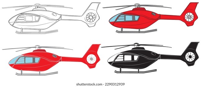 Set of Realistic Helicopter isolated on white background. Vector illustration