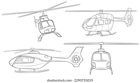 Set of Realistic Helicopter isolated on white background. Vector illustration