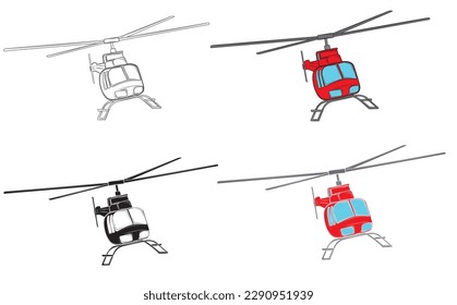 Set of Realistic Helicopter isolated on white background. Vector illustration